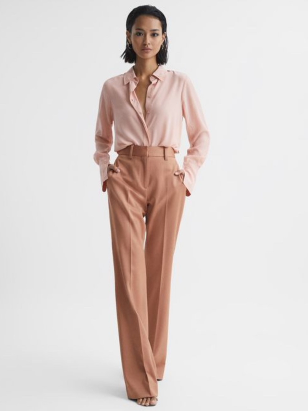 NWT REISS Stretch-Wool Luna Flair Trousers - Rose - Picture 4 of 14